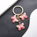 Three Pink Butterfly Cluster Keychain with Metal Hardware view 2