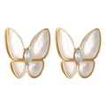Gold Tone White Pearlescent Butterfly Wing Clear Stone Stud Earrings view 5