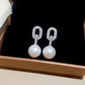Oval Crystal Pearl Drop Earrings in Two Colors With Gold-Tone And Silver-Tone Settings view 2