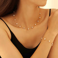 Gold Tone Imitation Pearl And White Stone Station Necklace Bracelet view 3