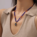 Blue Crystal Bead Necklace Star Moon Enamel Pendant view 3