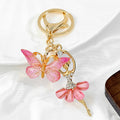 Ballerina and Rhinestone Butterfly Charm Keychain in Pink view 4