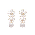 Silver Tone Floral Crystal Pearl Drop Stud Earrings view 5
