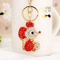 Jeweled Ball Holding Mouse Keychains with Braided Loops and Six Faux Fur Pom Colors view 3
