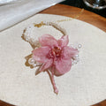 Pearl Multi Strand Bracelet and Necklace with Pink Flower view 6
