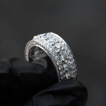Gold and Silver Tone Triple Row Round Stone Band Ring