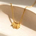Layered Fan Fringe Pendant Necklace in Polished Gold Tone view 2