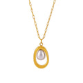 Gold Open Oval Frame Pearl Pendant Necklace Paperclip Chain view 5