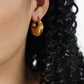 Chunky Embossed Geometric U-Hoop Earrings Gold Steel view 6