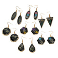Black Geometric Resin Dried Flower Drop Earrings 7 Shapes view 5