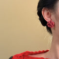Burgundy Resin Rose Cluster Stud Earrings Decorative Jewelry Design view 4