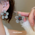 Crystal Flower Stud Earrings In Brown And Silver Tones view 4