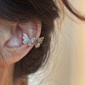 Silver Double Butterfly Crystal Ear Cuff Pendant Jewelry view 3