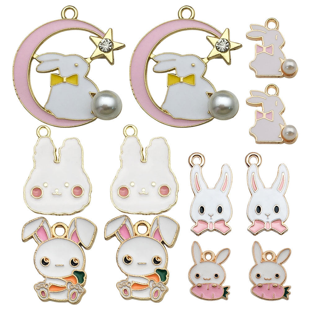 Enamel Zinc Alloy Rabbit Enamel Charm Pendants