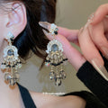 Crystal Floral Chandelier Earrings in Black and Blue view 3