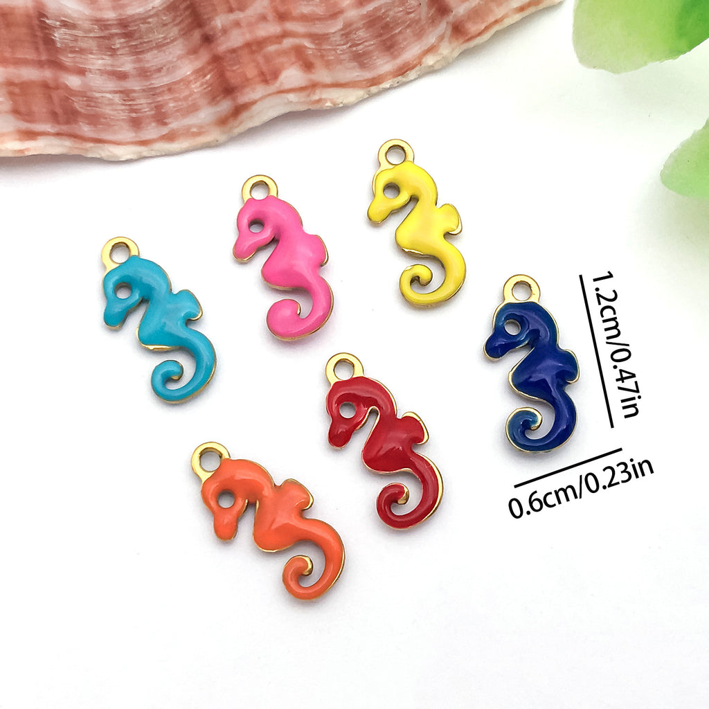 Colorful Enamel Stainless Steel Seahorse Charm Pendant for DIY Earrings Necklaces
