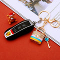 Crystal Lock and Key Handbag Keychain with Gold Tone Hardware view 2