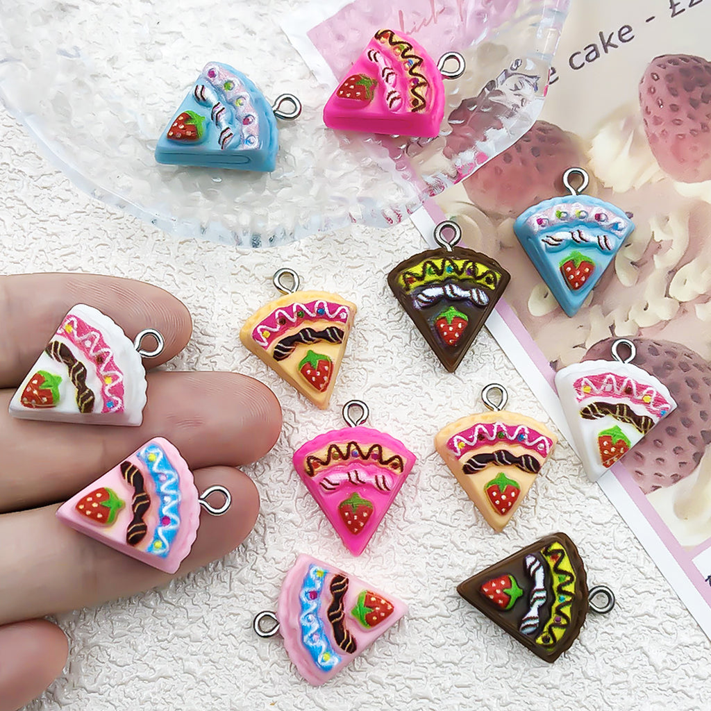 Resin Strawberry Cake Charm Pendant with Eye Screw for DIY Earrings Bag Jewelry