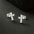 Clear Stone Cross Stud Earrings In Gold And Silver Tones view 6