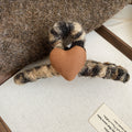 Fuzzy Yarn Leopard Claw Clip Brown Fabric Heart Accent view 6