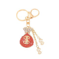 Rhinestone Dollar Money Bag Keychain Gold Metal Charm view 4
