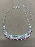 Silver Multi Row Rhinestone Bib Necklace Colored Drop Trim view 8