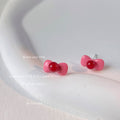 Pink Bow Red Center Enamel Stud Earrings Pair Jewelry view 4
