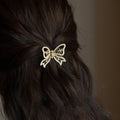 Gold Filigree Bow Pearl Metal Hair Claw Clip Openwork view 1