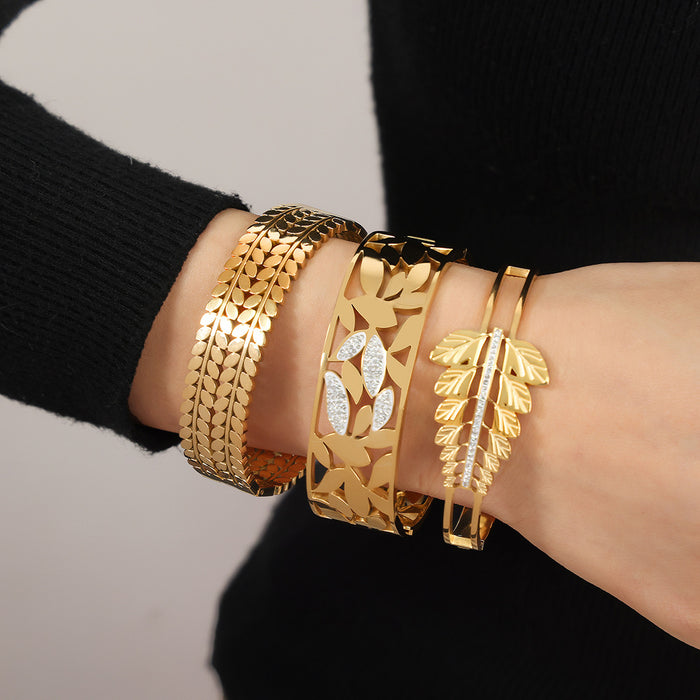 Gold Leaf Cutout Bangle Bracelets Mixed Hinge Styles