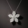 Five Petal Flower Clear CZ Pendant Necklace Silver Tone Chain view 1