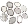 Assorted Ornate Oval Cabochon Pendant Trays in Silver Tone Metal view 5