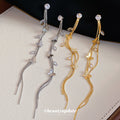 Gold Tone Butterfly and Vine Stud Earrings with Long Tassels view 4