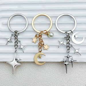 Moon, Star and Cross Charm Keychains in Twenty Plated Metal Styles