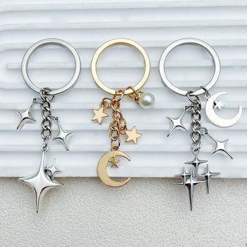 Moon Star and Celestial Charm Keychains in Twelve Pictured Styles