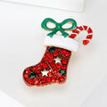 Red Crystal Christmas Stocking Brooch With Bow and Candy Cane view 4