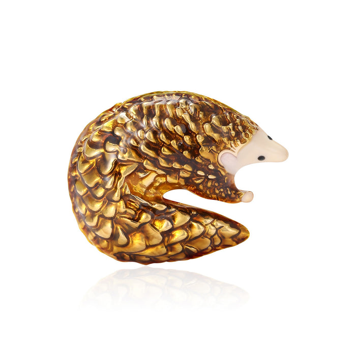 Curled Textured Pangolin Metal Brooch in Gold and Black