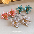 Layered Flower Stud Earrings in Pink Blue and White view 2