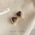 Gold Heart Enamel Stud Earrings Wine Brown Green Three Colors view 4
