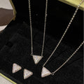 Silver Pave Crystal Triangle Stud Earrings Pendant Necklace view 3