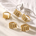 Gold Open Cuff Multi-Bar Zircon Statement Ring Size 7 view 3