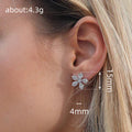 Five-Petal Marquise Clear Stone Floral Stud Earrings In Silver Tone view 4