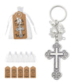Pearl Cluster Ornate Silver Tone Cross Keychain and Attached Hardware view 1