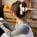 White Flower Pearl Claw Clip Glossy Bloom Hair Accessory view 2