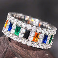 Silver Multicolor Baguette Geometric Band Ring Sizes 6-10 view 5