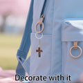 Brown Wood Jesus Cutout Cross Keychain Metal Split Ring view 3