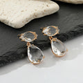 Gold Tone Double Clear Faceted Teardrop Crystal Drop Earrings view 2