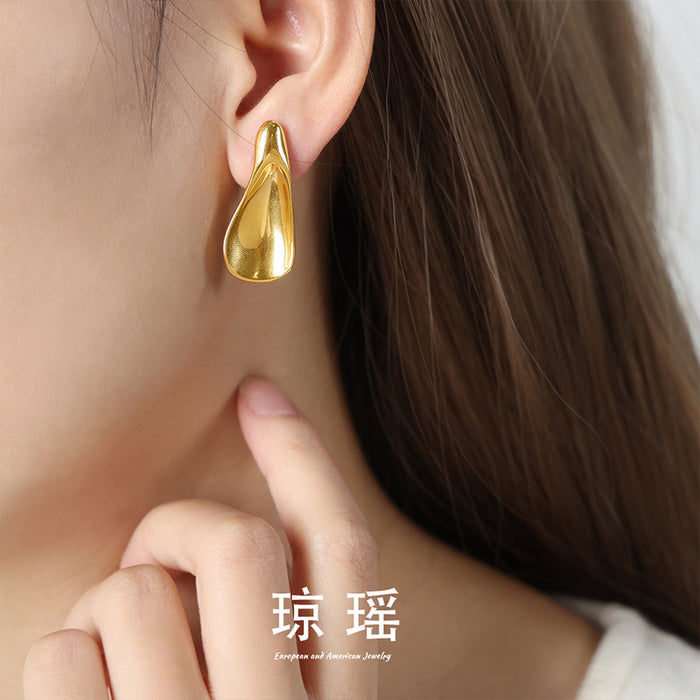 Sculpted Teardrop Stud Earrings Smooth Gold Or Steel Metal