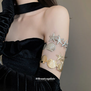 Starfish and Scallop Shell Open Cuff Arm Bands Metal