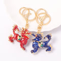 Red Blue Enamel Qilin Keychain Gold Clasp Crystal Accents view 4