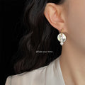 Gold Tone Iridescent Shell Disc And Triple White Pearl Stud Earrings view 2